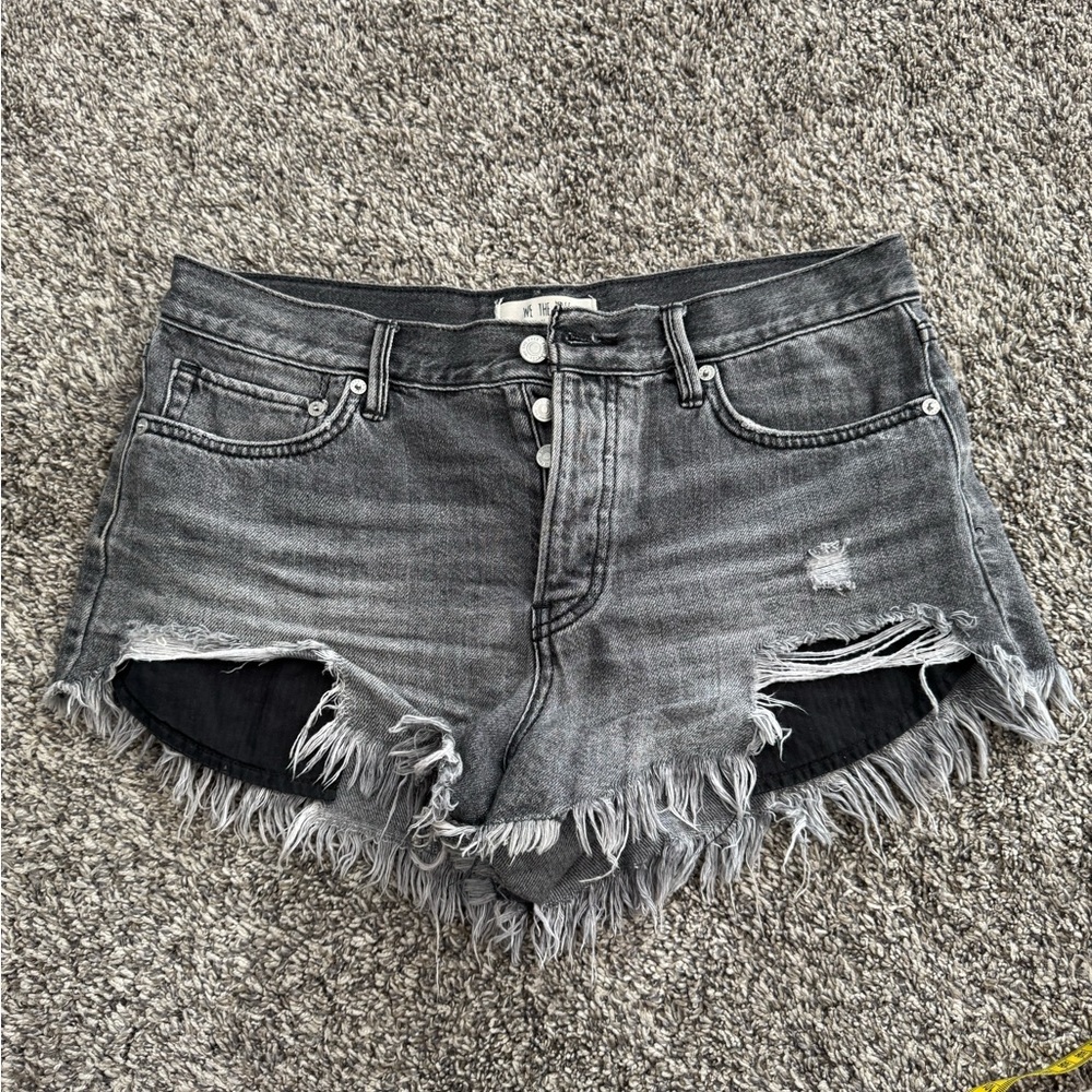 We the Free Cutoff Shorts  Women's 28  Gray Distressed Denim  Hi-Rise Button-Fly